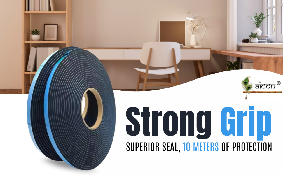 Aicon® Sponge Rubber Self Adhesive Insulation Foam Tape 10 Meter Length Roll