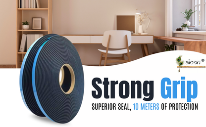 Aicon® Sponge Rubber Self Adhesive Insulation Foam Tape 10 Meter Length Roll
