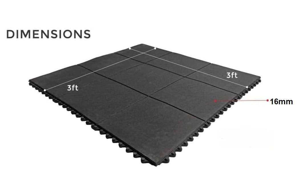 Heavy Duty Gym Mat Tiles - 3feet x 3feet x 16mm Thickness (Set of 2 Pieces)