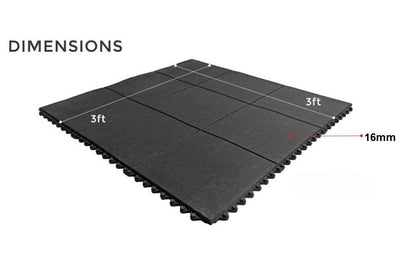 Heavy Duty Gym Mat Tiles - 3feet x 3feet x 16mm Thickness (Set of 2 Pieces)