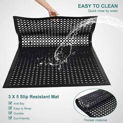 Aicon® Anti Fatigue Rubber Floor Mat Restaurant Kitchen Floor Drainage Non-Slip Bar Floor Mats Entrance Door Mat Drainage Mats Usage Garage Home Pool (150cm x 90cm x 12mm)