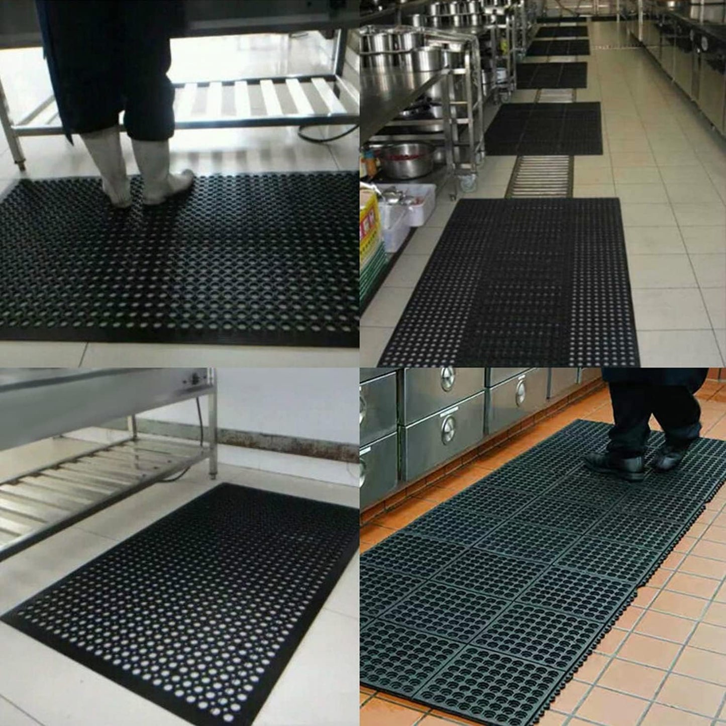 Aicon® Anti Fatigue Rubber Floor Mat Restaurant Kitchen Floor Drainage Non-Slip Bar Floor Mats Entrance Door Mat Drainage Mats Usage Garage Home Pool (150cm x 90cm x 12mm)