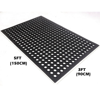 Aicon® Anti Fatigue Rubber Floor Mat Restaurant Kitchen Floor Drainage Non-Slip Bar Floor Mats Entrance Door Mat Drainage Mats Usage Garage Home Pool (150cm x 90cm x 12mm)
