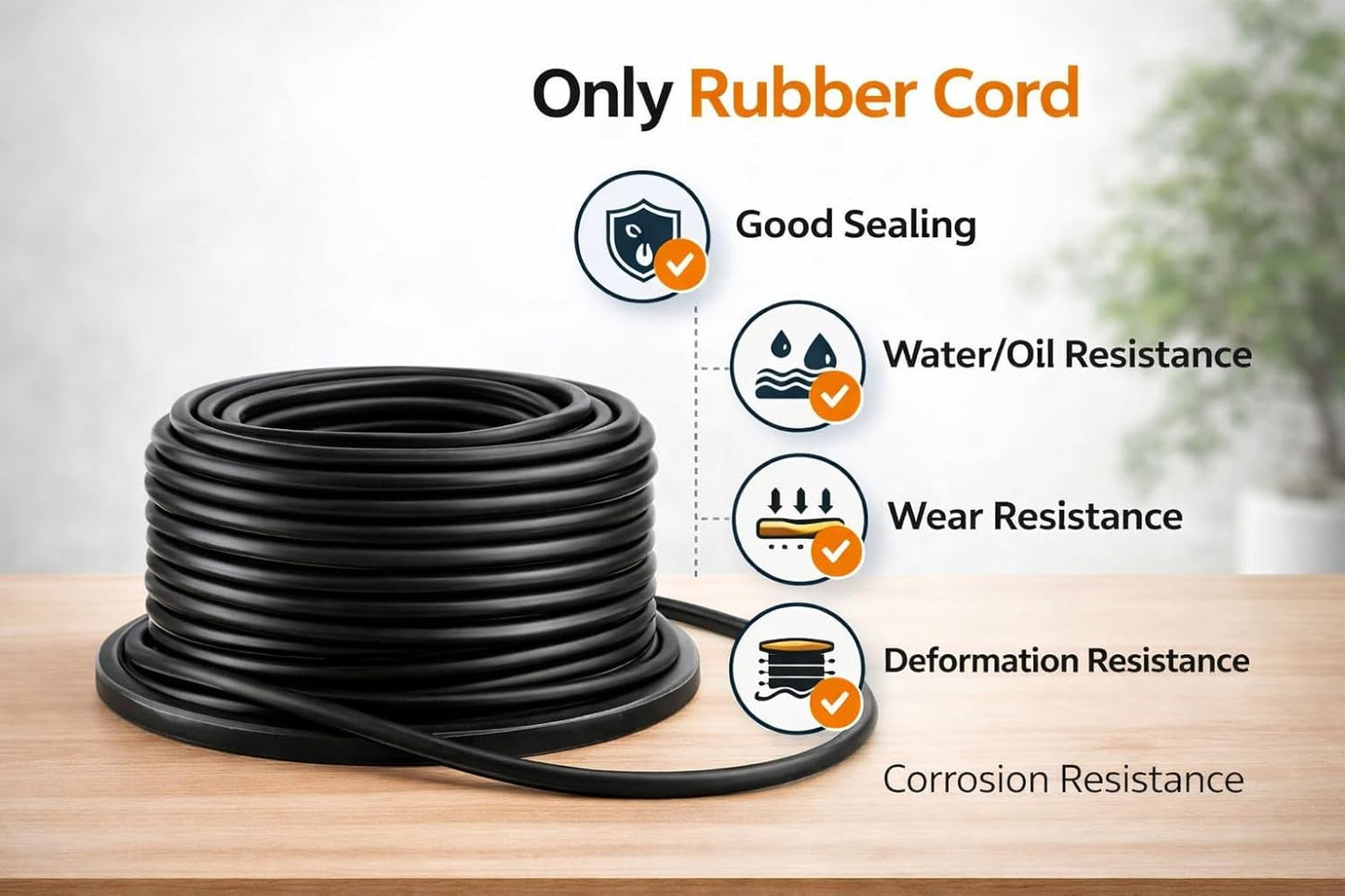 Aicon Nitrile Rubber Cord 10 Metres | Durable Oil and Chemical Resistant Sealing Rubber Cord
