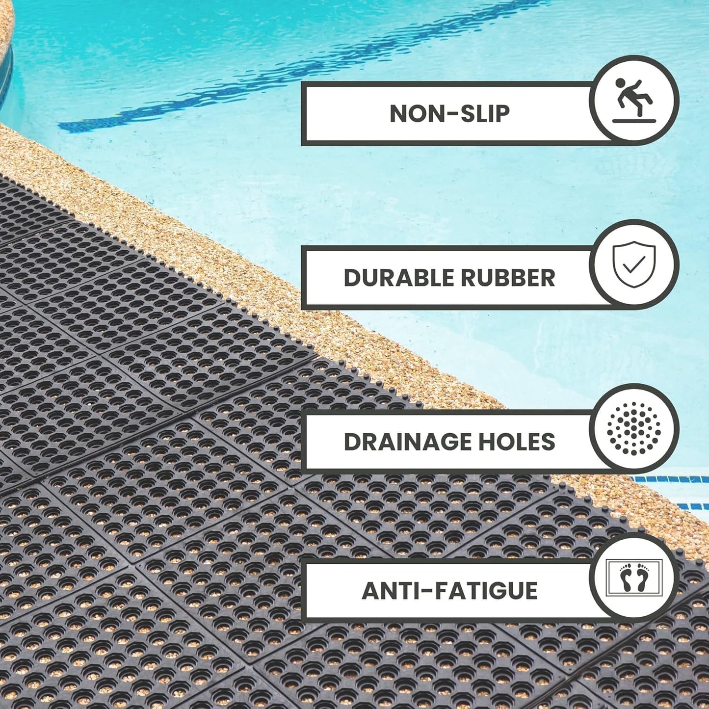 Aicon® Interlocking Rubber Floor Mat for Restaurant Kitchen - Anti-Fatigue, Non-Slip, Indoor Outdoor Bar Door Mat-Shower Pool Drainage, Durable Garage Flooring