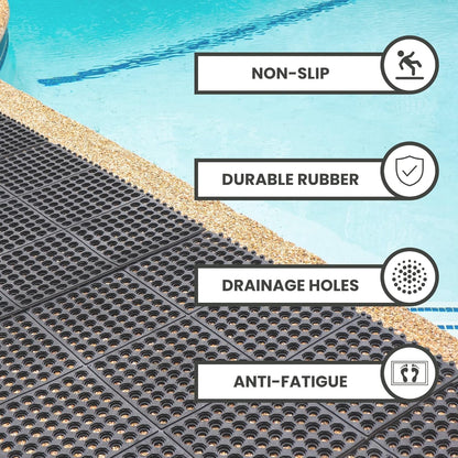 Aicon® Interlocking Rubber Floor Mat for Restaurant Kitchen - Anti-Fatigue, Non-Slip, Indoor Outdoor Bar Door Mat-Shower Pool Drainage, Durable Garage Flooring