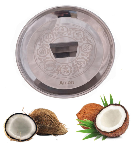 Aicon® Stainless Steel Rust Free Heavy Duty Coconut Breaker Plate for Easy to Break Coconut (Large Size, 950 Gram)