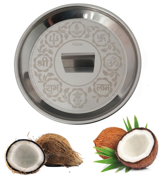 Aicon Heavy Duty Coconut Breaker Plate for Easy to Break Coconut (Big 950 Grms) - Stainless Steel, Silver