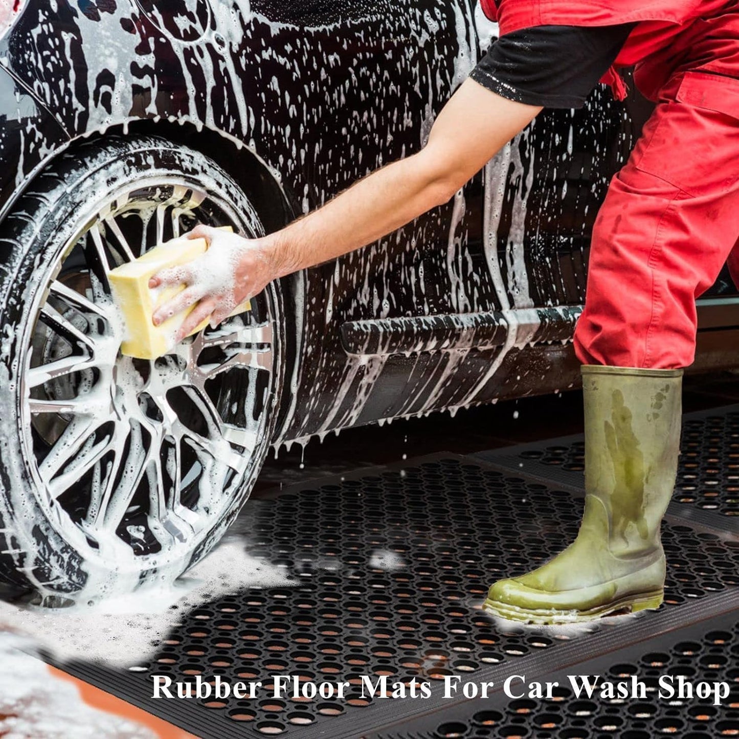 Aicon® Anti Fatigue Rubber Floor Mat Restaurant Kitchen Floor Drainage Non-Slip Bar Floor Mats Entrance Door Mat Drainage Mats Usage Garage Home Pool (150cm x 90cm x 12mm)