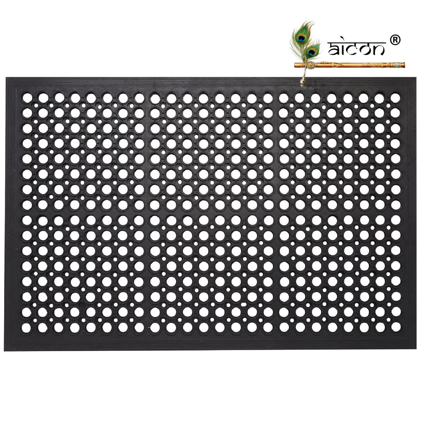 Aicon® Anti Fatigue Rubber Floor Mat Restaurant Kitchen Floor Drainage Non-Slip Bar Floor Mats Entrance Door Mat Drainage Mats Usage Garage Home Pool (150cm x 90cm x 12mm)